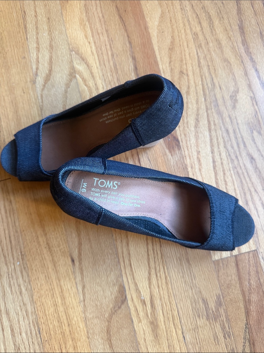 TOMS Black Canvas Open-Toe Flats